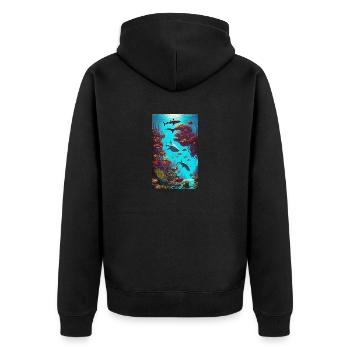 Geschenk, Geschenkidee, Hai, Raubfisch, Weißer Hai - Unisex Premium Bio Zip Hoodie - Schwarz - Hinten - Nico (187cm)