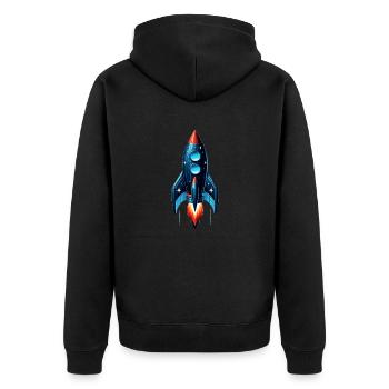 Rakete mit Sternen | Spaceship - Unisex Premium Bio Zip Hoodie - Schwarz - Hinten - Nico (187cm)