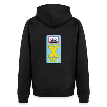 1971 Generation X Hippie Chic - Unisex Premium Bio Zip Hoodie - Schwarz - Hinten - Nico (187cm)