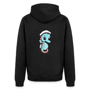 Hippocampe de dessin animé joyeux dans un chapeau de marin - Veste à capuche bio Premium Unisexe - noir - Dos - Nico (187cm)