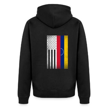 Venezuela Design für venezolanische Amerikaner - Unisex Premium Bio Zip Hoodie - Schwarz - Hinten - Nico (187cm)