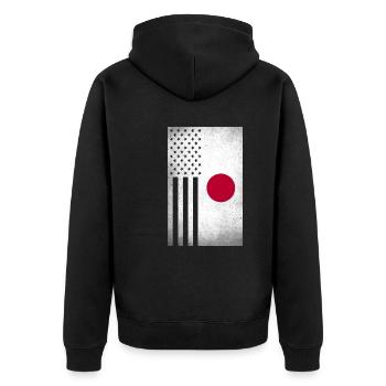 Japan Design für stolze japanische Amerikaner - Unisex Premium Bio Zip Hoodie - Schwarz - Hinten - Nico (187cm)