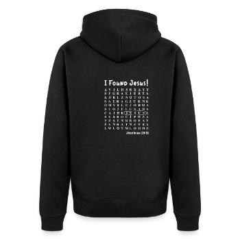 Ich habe Jesus gefunden - Unisex Premium Bio Zip Hoodie - Schwarz - Hinten - Nico (187cm)