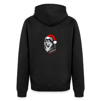 Husky Merry Christmas, Dog Head, Drawing - Unisex Premium Organic Zip Hoodie - black - Back - Nico (187cm)