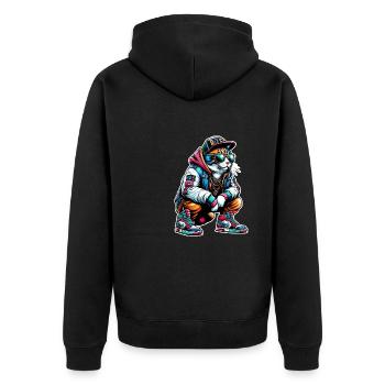 Cool Cat Hip-Hop Fashion - Unisex Premium Bio Zip Hoodie - Schwarz - Hinten - Nico (187cm)