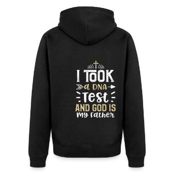 I Took a DNA Test and God is my... - Unisex Premium Bio Zip Hoodie - Schwarz - Hinten - Nico (187cm)