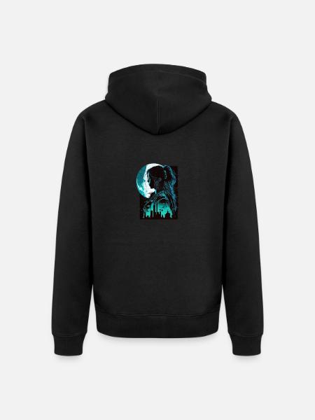 Frauenschatten im Mondschein - Unisex Premium Bio Zip Hoodie - Schwarz