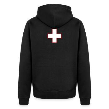 Schweizer Flagge - Unisex Premium Bio Zip Hoodie - Schwarz - Hinten - Nico (187cm)