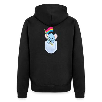Elefant in Tasche Pan Pride - Unisex Premium Bio Zip Hoodie - Schwarz - Hinten - Nico (187cm)