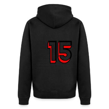 15. 15 JAHRE. 15-jähriges Jubiläum. GEBURTSTAG 15 JAHRE. - Unisex Premium Bio Zip Hoodie - Schwarz - Hinten - Nico (187cm)