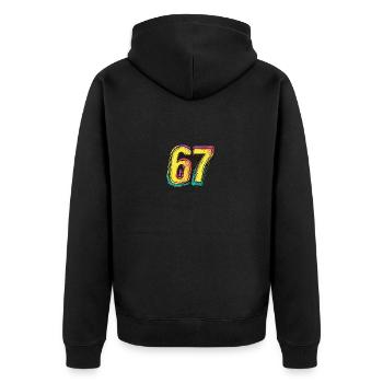 67 Zahl Comic - Unisex Premium Bio Zip Hoodie - Schwarz - Hinten - Nico (187cm)