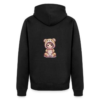 Kawaii Anime Girl in a Teddy Bear Suit - Unisex Premium Organic Zip Hoodie - black - Back - Nico (187cm)