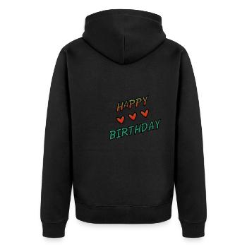 JAHRESTAG. ALLES GUTE ZUM GEBURTSTAG!. ALLES GUTE ZUM GEBURTSTAG!. - Unisex Premium Bio Zip Hoodie - Schwarz - Hinten - Nico (187cm)