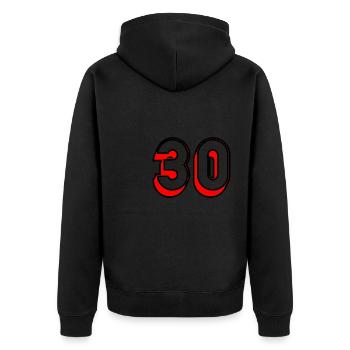 30 YEARS. 30. 30th ANNIVERSARY. 30 YEARS ANNIVERSARY - Unisex Premium Organic Zip Hoodie - black - Back - Nico (187cm)