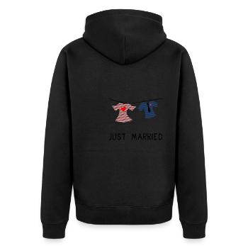 JUST MARRIED. MARRIED. ES LEBE DIE EHE - Unisex Premium Bio Zip Hoodie - Schwarz - Hinten - Nico (187cm)