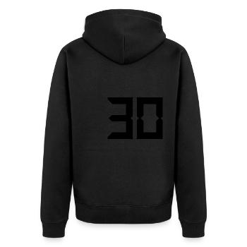 30 YEARS. 30. 30th ANNIVERSARY. 30 YEARS ANNIVERSARY - Unisex Premium Organic Zip Hoodie - black - Back - Nico (187cm)