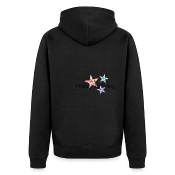JAHRESTAG. ALLES GUTE ZUM GEBURTSTAG!. ALLES GUTE ZUM GEBURTSTAG!. - Unisex Premium Bio Zip Hoodie - Schwarz - Hinten - Nico (187cm)