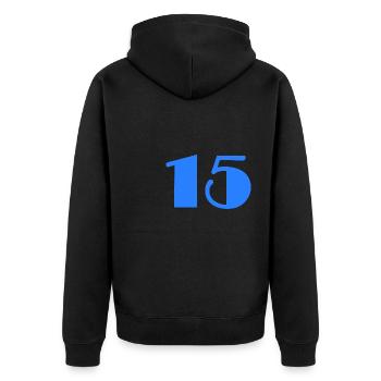 15. 15 JAHRE. 15-jähriges Jubiläum. GEBURTSTAG 15 JAHRE. - Unisex Premium Bio Zip Hoodie - Schwarz - Hinten - Nico (187cm)