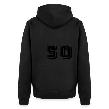 50 JAHRE. 50-jähriges JUBILÄUM. JUBILÄUM 50 JAHRE. 50 - Unisex Premium Bio Zip Hoodie - Schwarz - Hinten - Nico (187cm)