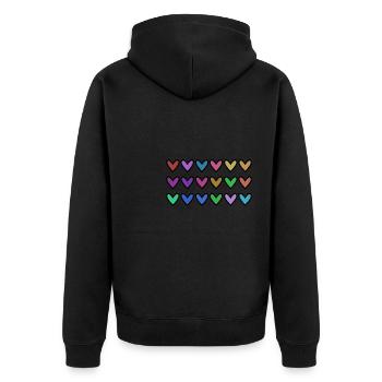 HERZ. HERZ. VALENTINSTAG. LIEBE. LIEBE. HERZ - Unisex Premium Bio Zip Hoodie - Schwarz - Hinten - Nico (187cm)