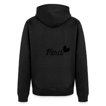 MERCI. THANKS. THANK YOU. ANNIVERSAIRE. NAISSANCE. - Veste à capuche bio Premium Unisexe - noir - Dos - Nico (187cm)
