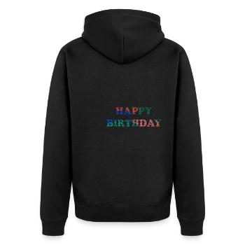 JAHRESTAG. ALLES GUTE ZUM GEBURTSTAG!. ALLES GUTE ZUM GEBURTSTAG!. - Unisex Premium Bio Zip Hoodie - Schwarz - Hinten - Nico (187cm)
