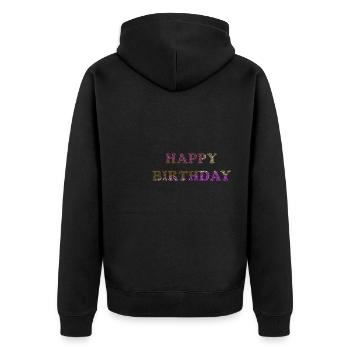 JAHRESTAG. ALLES GUTE ZUM GEBURTSTAG!. ALLES GUTE ZUM GEBURTSTAG!. - Unisex Premium Bio Zip Hoodie - Schwarz - Hinten - Nico (187cm)