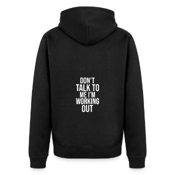 Sprich nicht mit mir, ich trainiere - Unisex Premium Bio Zip Hoodie - Schwarz - Hinten - Nico (187cm)
