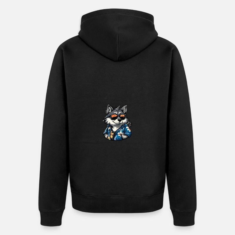 Wolf Comic Urlaub - Unisex Premium Bio Zip Hoodie - Schwarz