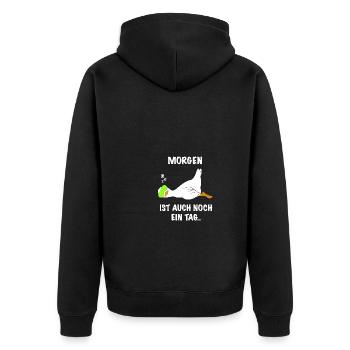 Ente lustig faul Spruch - Unisex Premium Bio Zip Hoodie - Schwarz - Hinten - Nico (187cm)