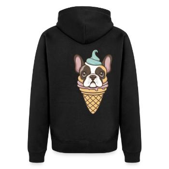 Französische Bulldogge als Waffeleis - Unisex Premium Bio Zip Hoodie - Schwarz - Hinten - Nico (187cm)