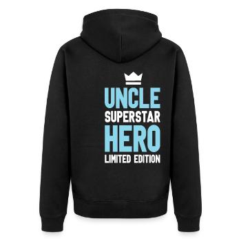 Onkel Limited Edition Spruch - Unisex Premium Bio Zip Hoodie - Schwarz - Hinten - Nico (187cm)
