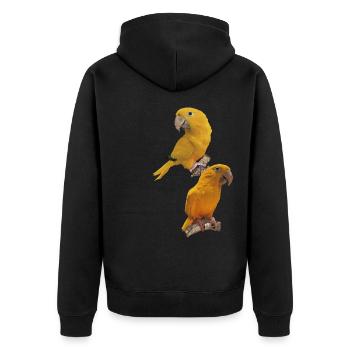 Der goldene Papagei - Unisex Premium Bio Zip Hoodie - Schwarz - Hinten - Nico (187cm)