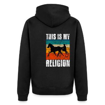 C’est ma religion Trotting Race Trabreiter Sulky - Veste à capuche bio Premium Unisexe - noir - Dos - Nico (187cm)