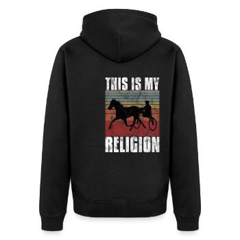 C’est ma religion Trotting Race Trabreiter Sulky - Veste à capuche bio Premium Unisexe - noir - Dos - Nico (187cm)