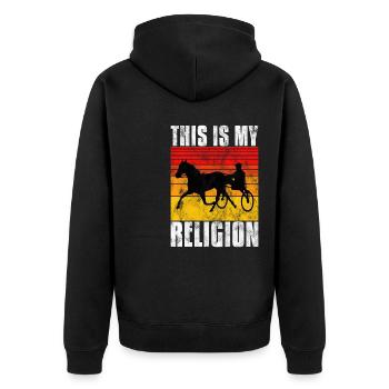C’est ma religion Trotting Race Trabreiter Sulky - Veste à capuche bio Premium Unisexe - noir - Dos - Nico (187cm)