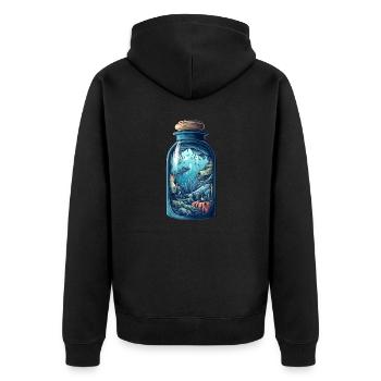Ozean Flasche Zeichnung - Unisex Premium Bio Zip Hoodie - Schwarz - Hinten - Nico (187cm)