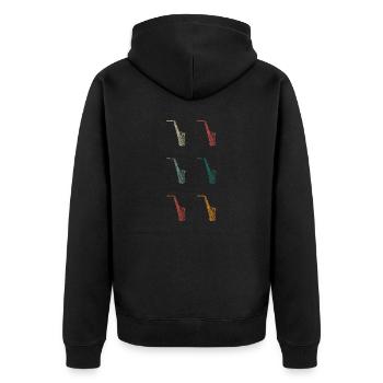 Retro Saxophon - Unisex Premium Bio Zip Hoodie - Schwarz - Hinten - Nico (187cm)