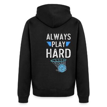 basketball play hard - Unisex Premium Organic Zip Hoodie - black - Back - Nico (187cm)