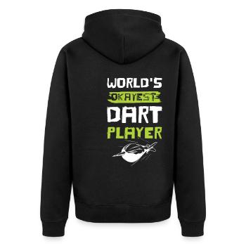 dart spieler - Unisex Premium Bio Zip Hoodie - Schwarz - Hinten - Nico (187cm)
