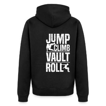 Parkour - Unisex Premium Bio Zip Hoodie - Schwarz - Hinten - Nico (187cm)