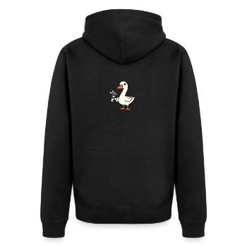 Weiße Gans Ente Entchen Pistole Attacke Abwehr - Unisex Premium Bio Zip Hoodie - Schwarz - Hinten - Nico (187cm)