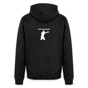 Boxe : Sweat Strength Respect Gym Shirt - Veste à capuche bio Premium Unisexe - noir - Dos - Nico (187cm)