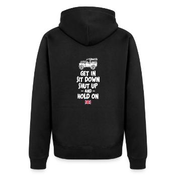 Hold On Landy Rover - Unisex Premium Organic Zip Hoodie - black - Back - Nico (187cm)