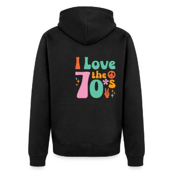 Ich Liebe die 70er Hippie - Unisex Premium Bio Zip Hoodie - Schwarz - Hinten - Nico (187cm)