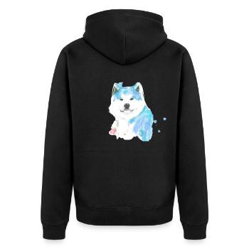 husky, chien, peinture, aquarelle, bleu - Veste à capuche bio Premium Unisexe - noir - Dos - Nico (187cm)