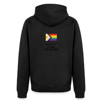 LGBTQ SAFE SPACE Du bist sicher bei mir - Unisex Premium Bio Zip Hoodie - Schwarz - Hinten - Nico (187cm)