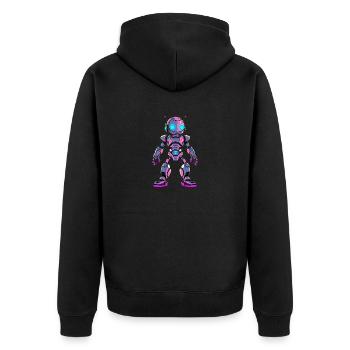 KI - Futuristischer Neon-Roboter - Unisex Premium Bio Zip Hoodie - Schwarz - Hinten - Nico (187cm)