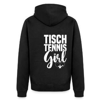 Table tennis girl saying with table tennis bat - Unisex Premium Organic Zip Hoodie - black - Back - Nico (187cm)