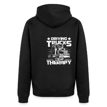 Driving Trucks is my therapy - Unisex Premium Bio Zip Hoodie - Schwarz - Hinten - Nico (187cm)